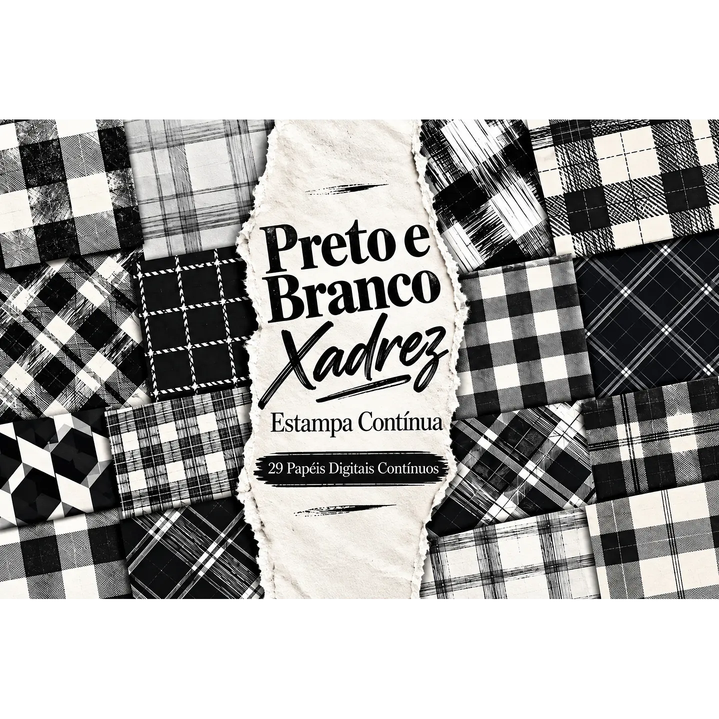 Papéis Digitais Preto e Branco Xadrez 1