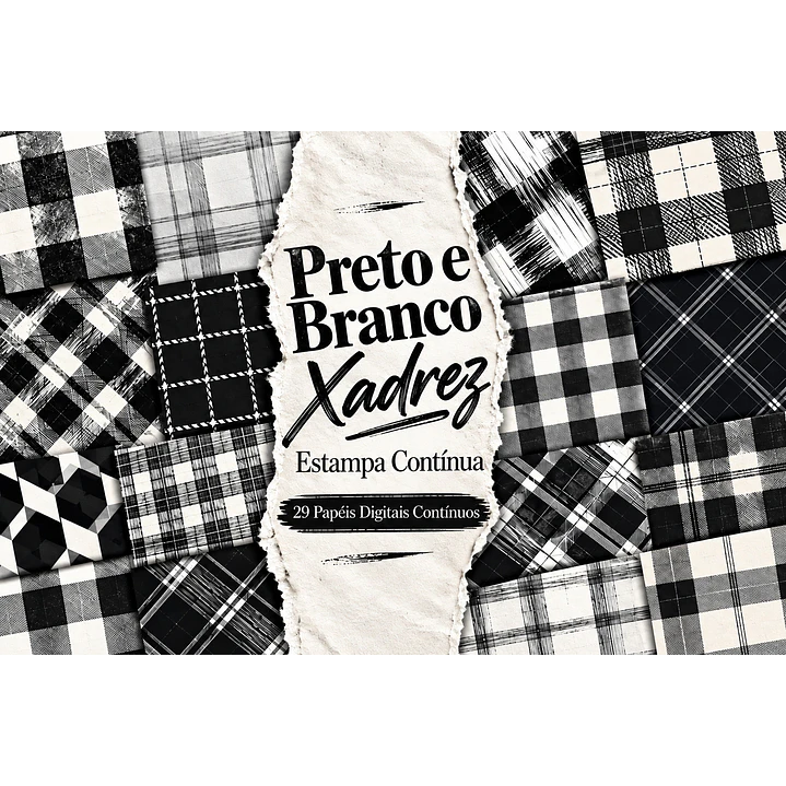 Papéis Digitais Preto e Branco Xadrez 1