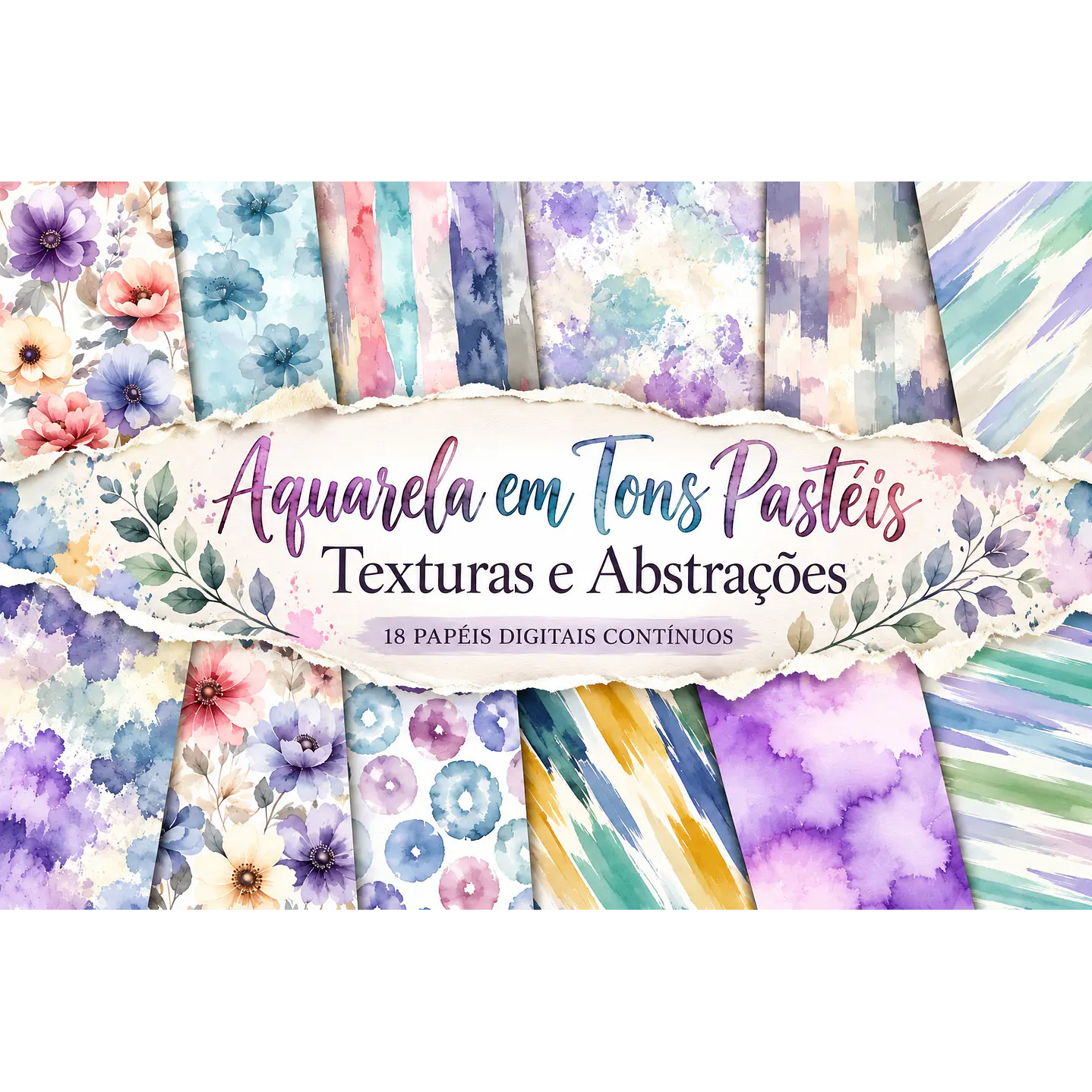 Kit Digital Papéis Digitais Florais e Abstratos em Aquarela 1