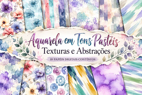 Kit Digital Papéis Digitais Florais e Abstratos em Aquarela