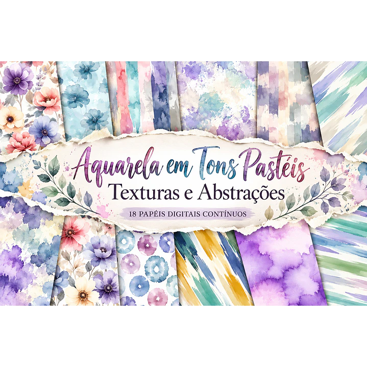 Kit Digital Papéis Digitais Florais e Abstratos em Aquarela 1