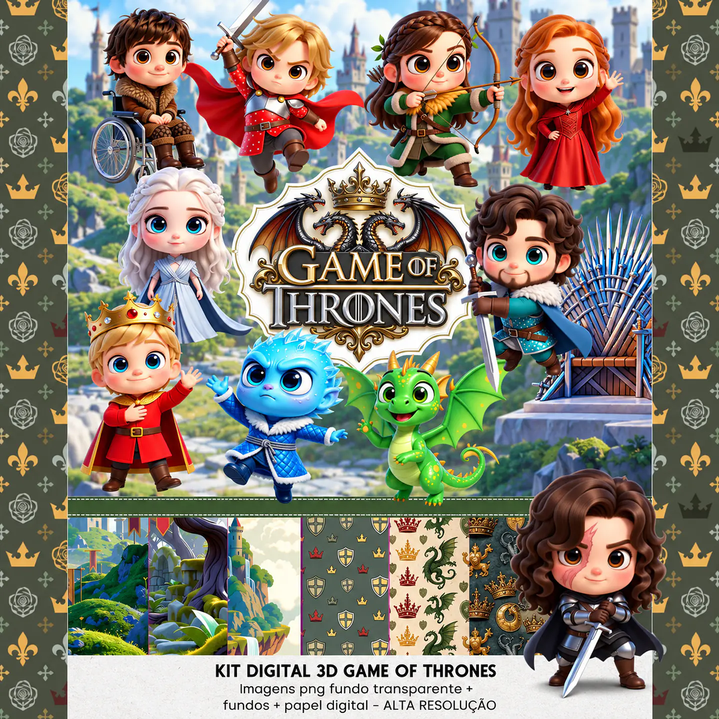 Kit Digital 3D Game of Thrones Cute – 55 PNG e Fundos 1