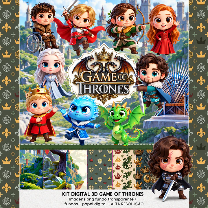 Kit Digital 3D Game of Thrones Cute – 55 PNG e Fundos 1