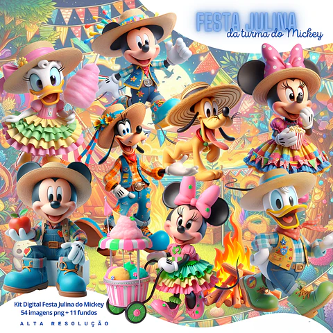 Kit Festa Junina Mickey e Minnie 3D – Imagens PNG