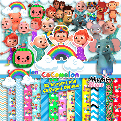 Kit Digital Imágenes PNG y Papeles Cocomelon