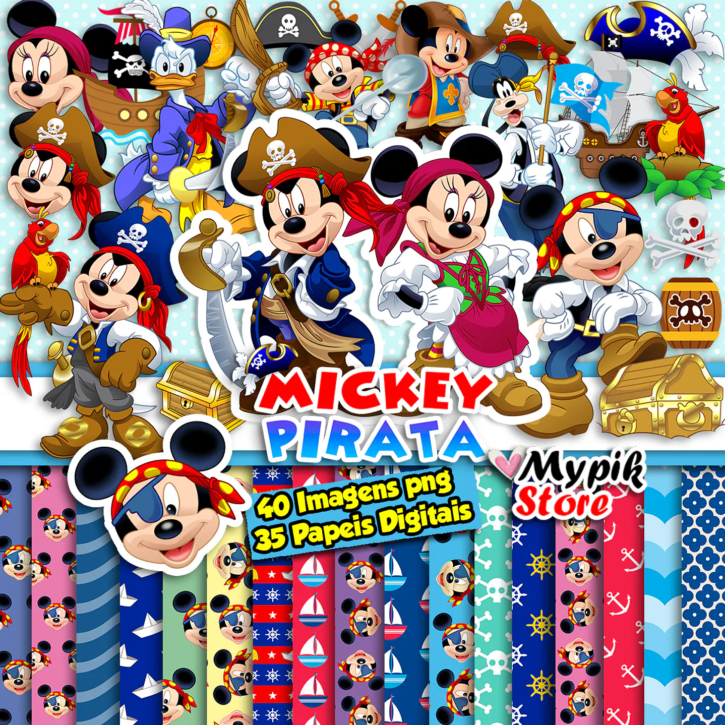 Kit Digital Mickey Pirata 1