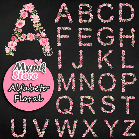 Kit Digital Alfabeto Floral Rosa de la A a la Z