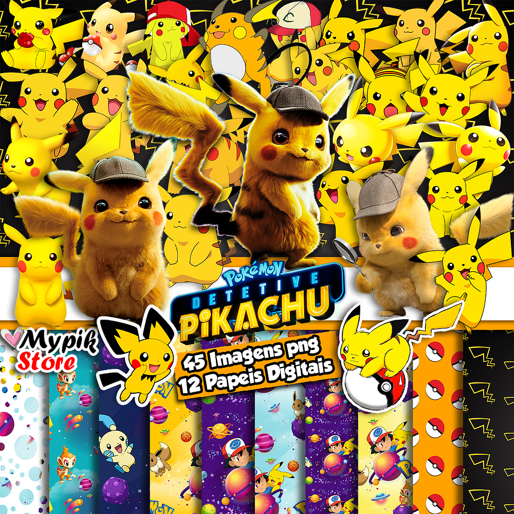 Kit Digital Pikachu Imagens Png e papeis Digitais