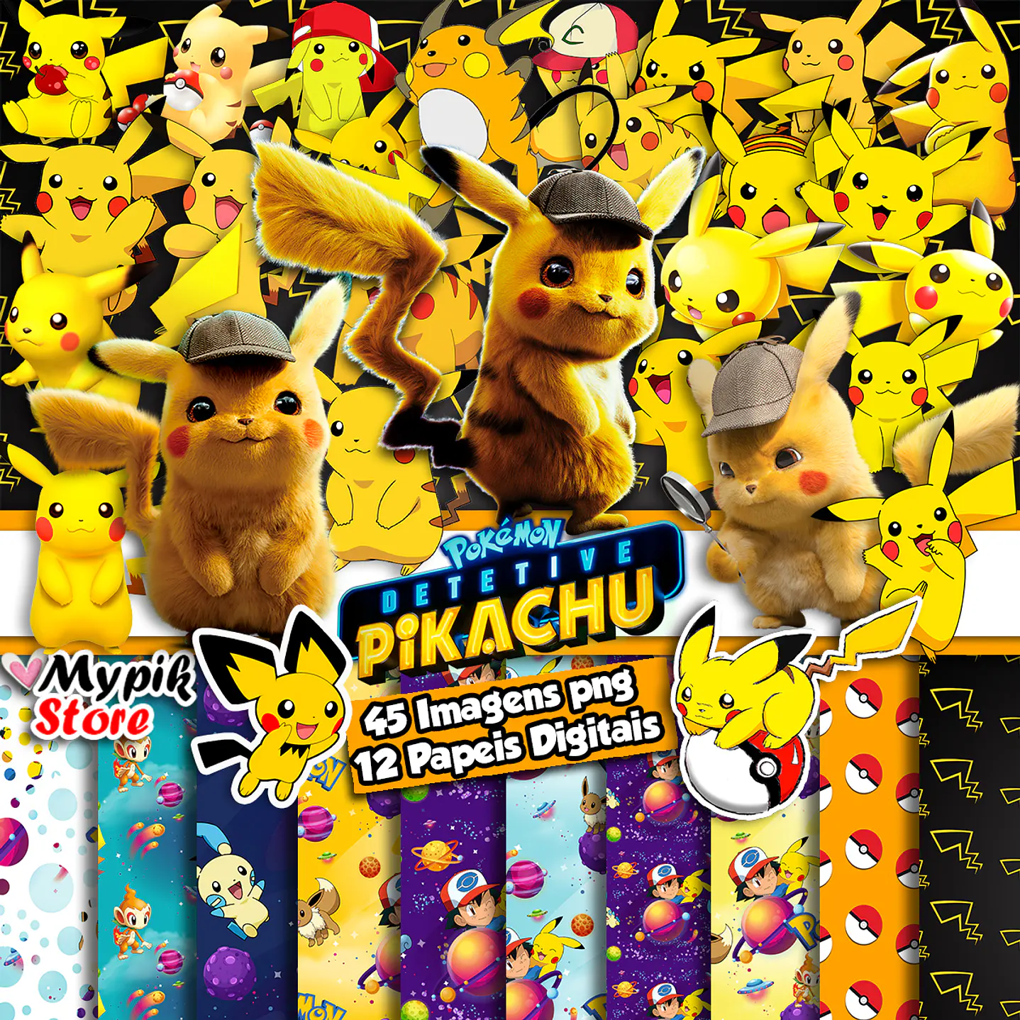 Kit Digital Pikachu Imágenes Png y Papeles Digitales 1