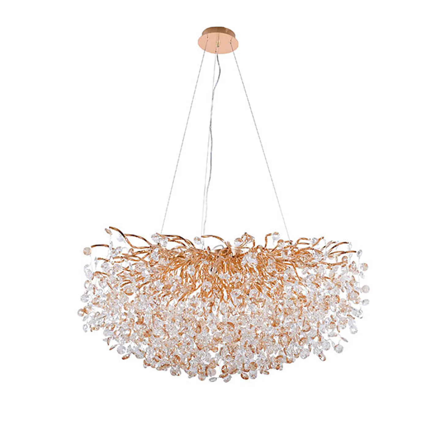 Candeeiro de tecto DAVOS 15xG9 Alt.Reg.xD.100cm com cristais ambar e armação dourada 1