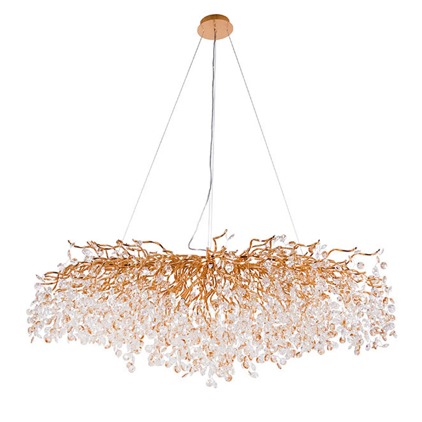 Candeeiro de tecto DAVOS 16xG9 C.150xL.75xAlt.Reg. com cristais ambar e armação dourada 1