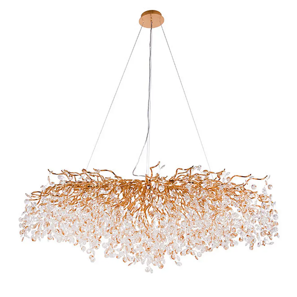 Candeeiro de tecto DAVOS 16xG9 C.150xL.75xAlt.Reg. com cristais ambar e armação dourada 1