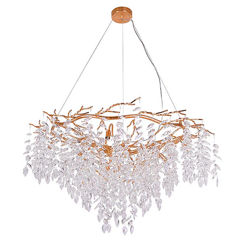 Candeeiro de tecto SAPPORO 10xG9 Alt.Reg.xD.120cm com cristais transparentes e armação dourada