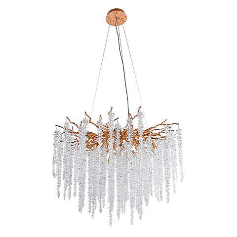 Candeeiro de tecto CHAMONIX 12xG9 Alt.Reg.xD.80cm com cristais transparentes e armação dourada