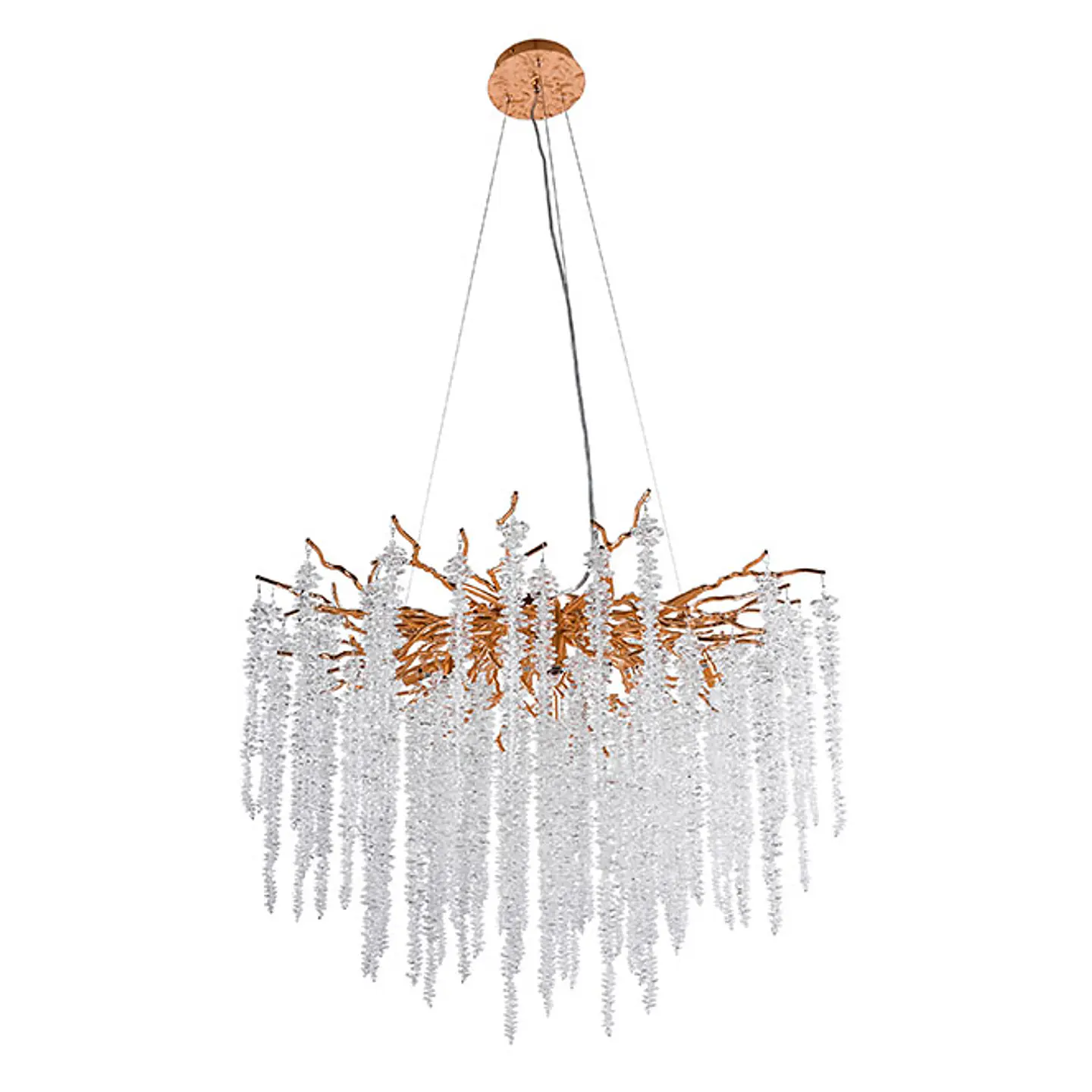 Candeeiro de tecto CHAMONIX 12xG9 Alt.Reg.xD.80cm com cristais transparentes e armação dourada 1