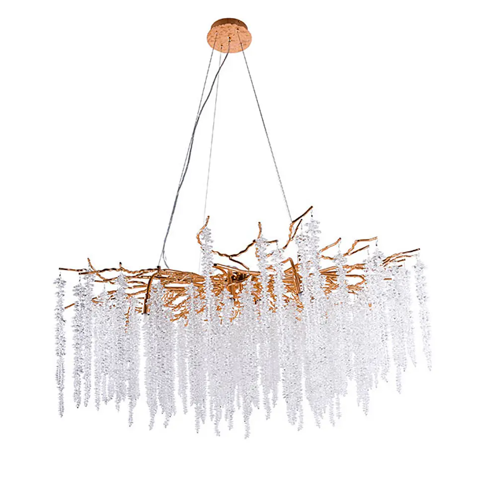 Candeeiro de tecto CHAMONIX 18xG9 Alt.Reg.xD.120cm com cristais transparentes e armação dourada 1