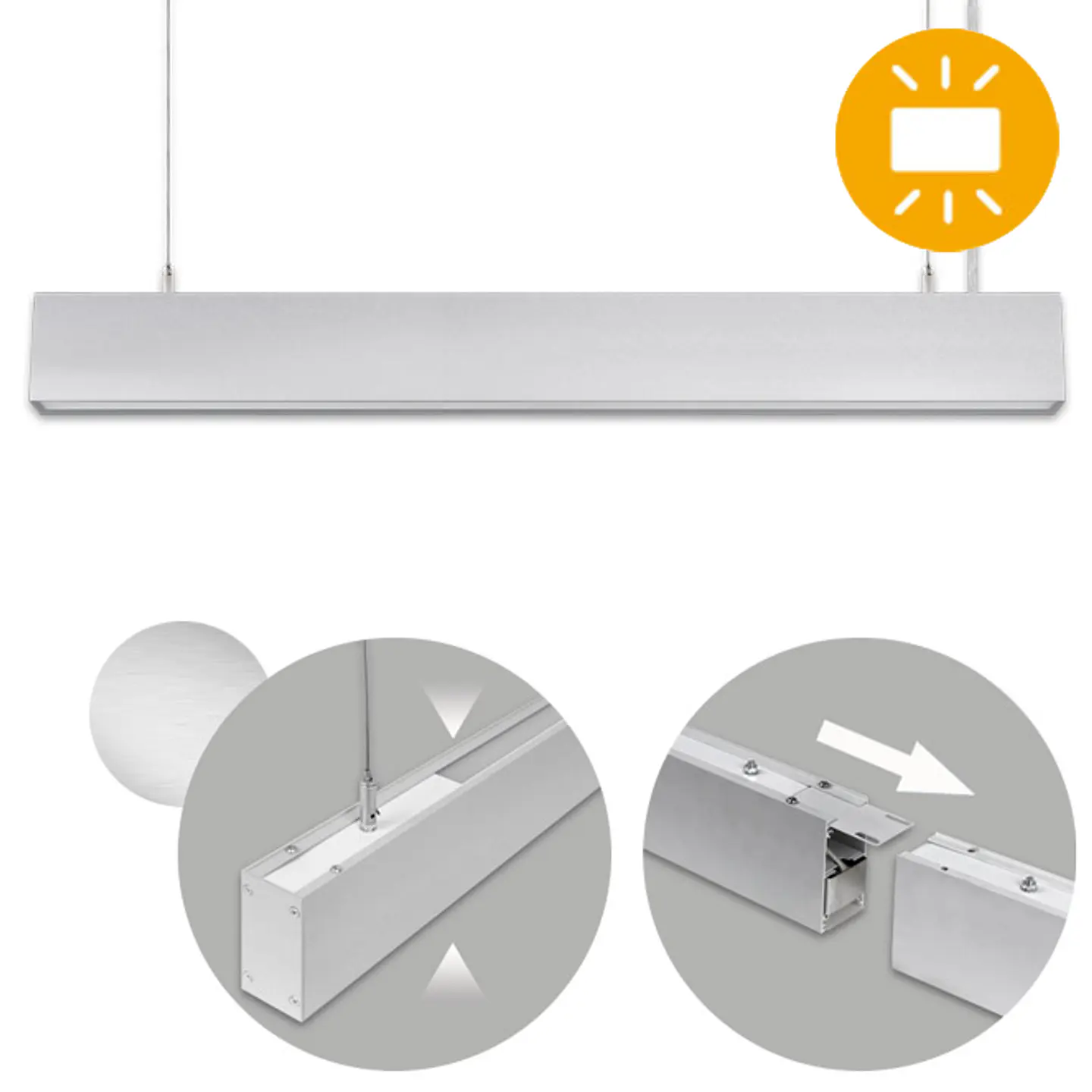 Barra suspensa LINEX B2 120cm 1x40W LED+1x16W LED 3200lm 3000K 110° C.118xL.4xAlt.Reg.cm alumínio 1