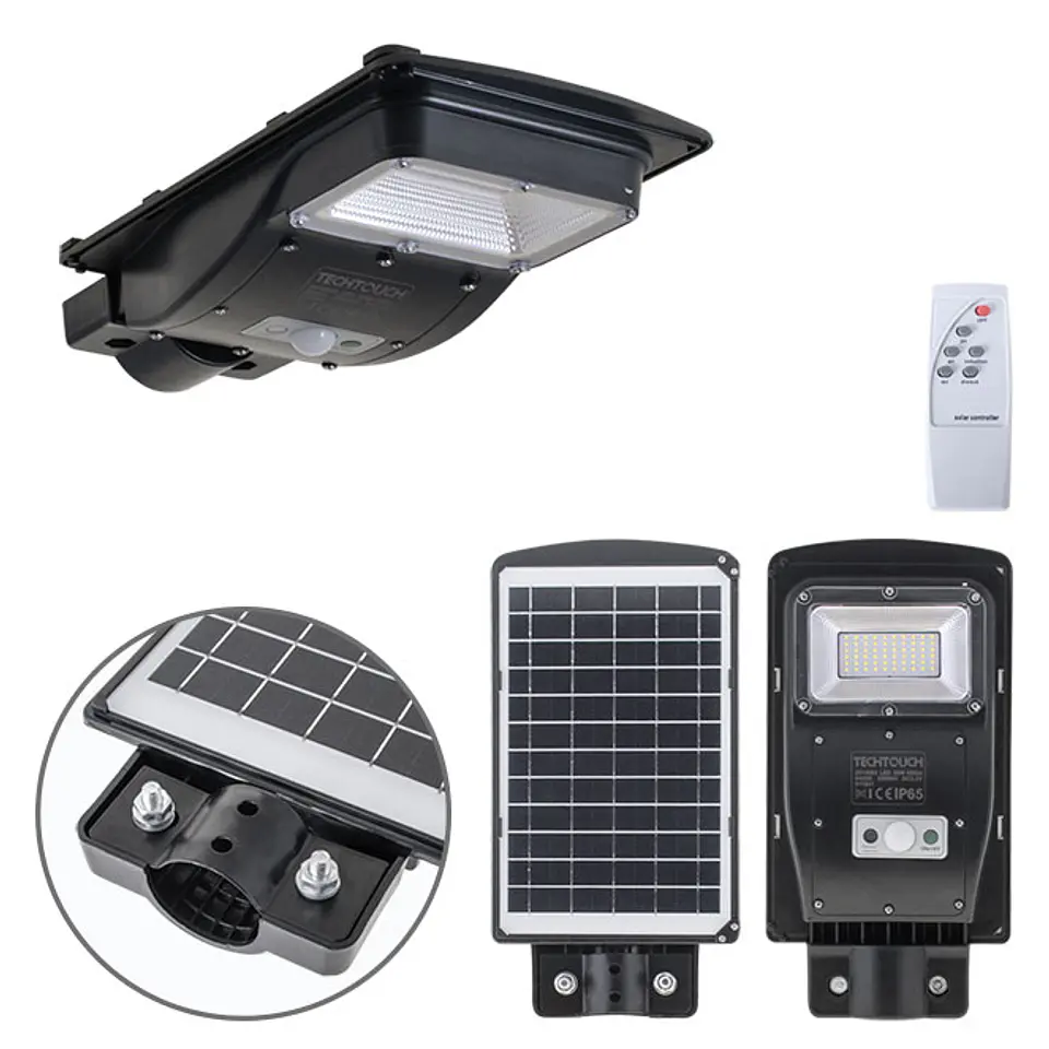 Aplique solar Solar Street Light com sensor IP65 1x50W LED 450lm 6400K C.18,7xL.36xAlt.5,5cm Preto 1