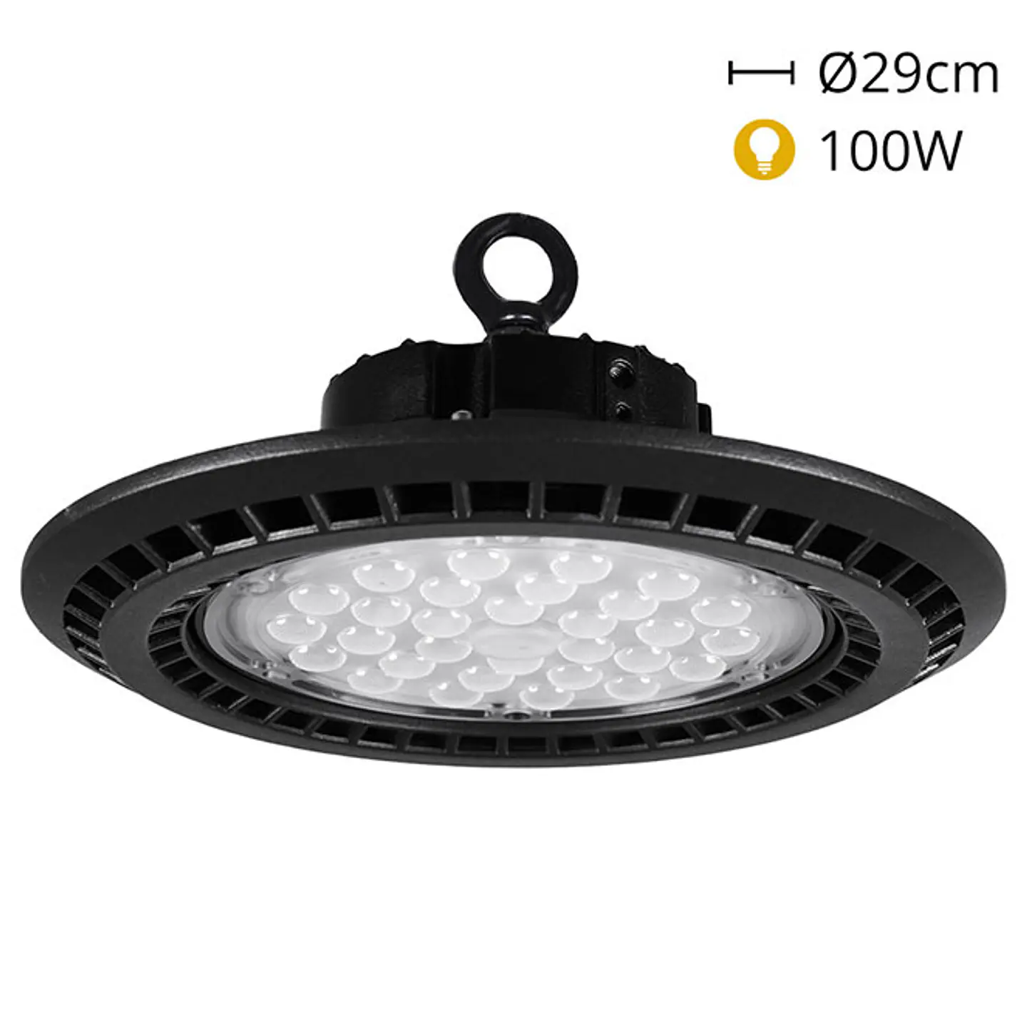 Campânula MEGAVISION IP65 1x100W LED 12000lm 6400K 90° Alt.13,5xD.29,5cm preto 1