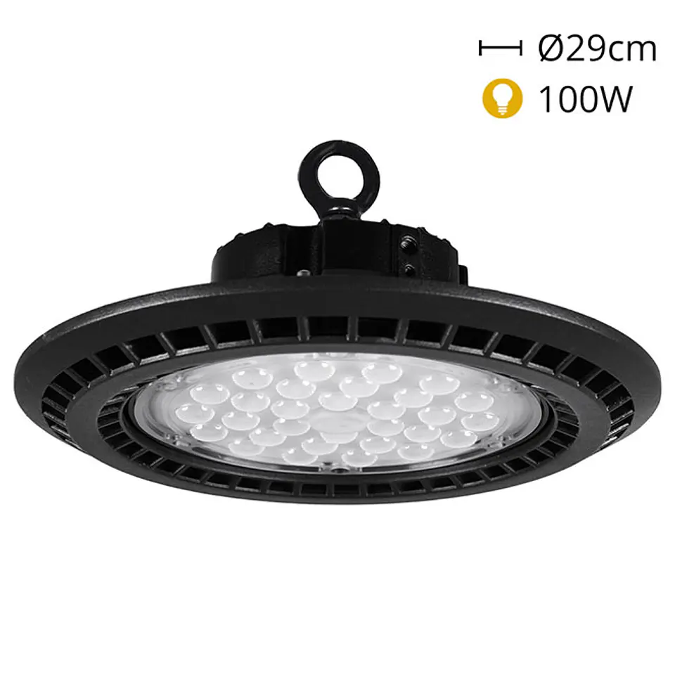 Campânula MEGAVISION IP65 1x100W LED 12000lm 6400K 90° Alt.13,5xD.29,5cm preto 1