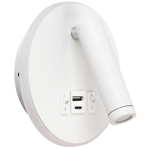 Aplique MATSYS 11W LED 657lm 3000K, portas USB e USB-C C.9xL.4xAlt.120cm branco