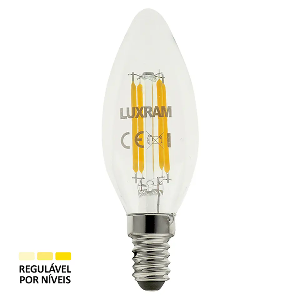 Lâmpada E14 (fino) Vela VALUE CLASSIC LED Regulável p/níveis 6.5W 2700K 806lm 1