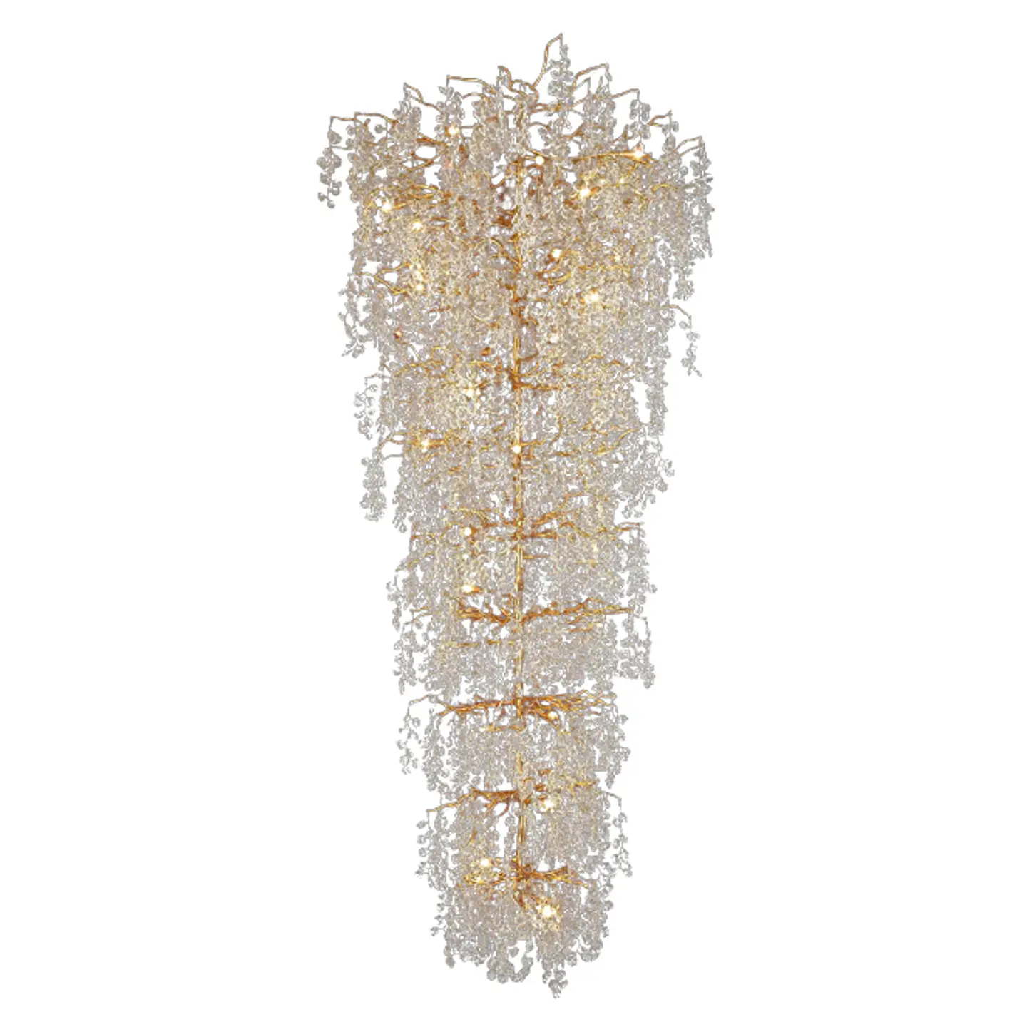 Candeeiro de tecto AMPEZZO 44xG9 Alt.Reg.xD.120cm com cristais transparentes e armação dourada 1
