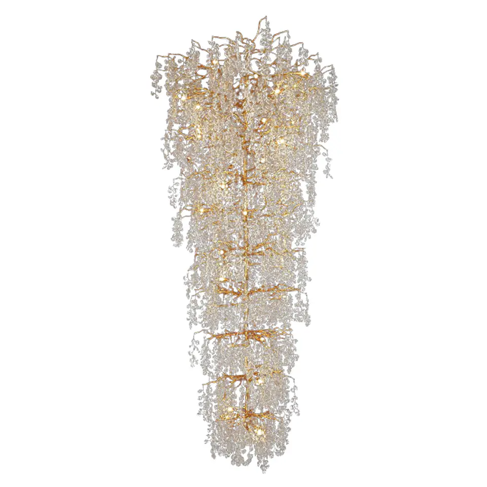 Candeeiro de tecto AMPEZZO 44xG9 Alt.Reg.xD.120cm com cristais transparentes e armação dourada 1