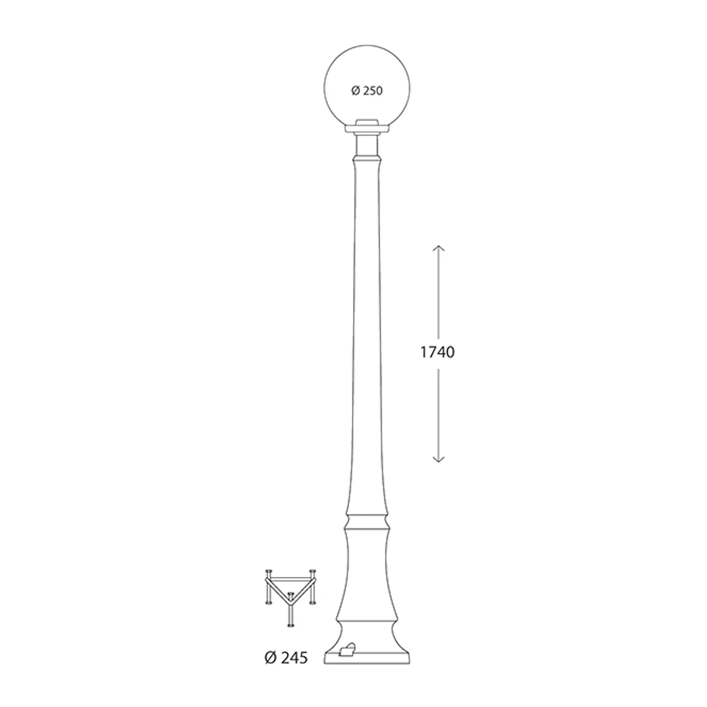 Pilar GLOBE 1xE27 8,5W botão CCT (3cores) IP55 Alt.174xD.25cm resina preta 2