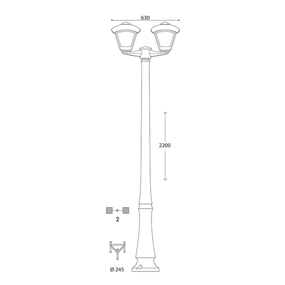Pilar DARIO 2xE27 8,5W botão CCT (3cores) IP55 C.63xL.24xAlt.220cm resina 3