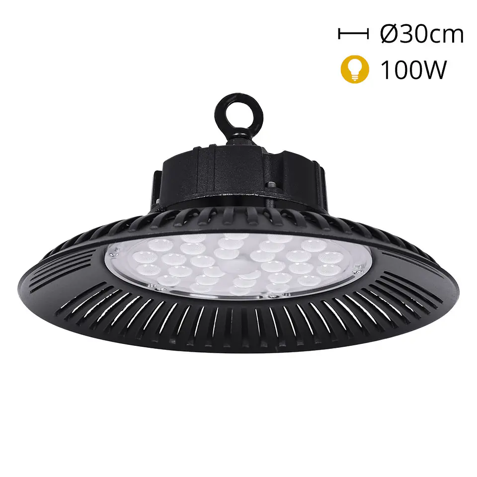 Campânula ECOVISION IP65 1x100W LED 8000lm 6400K 90° Alt.12xD.30cm preto 1