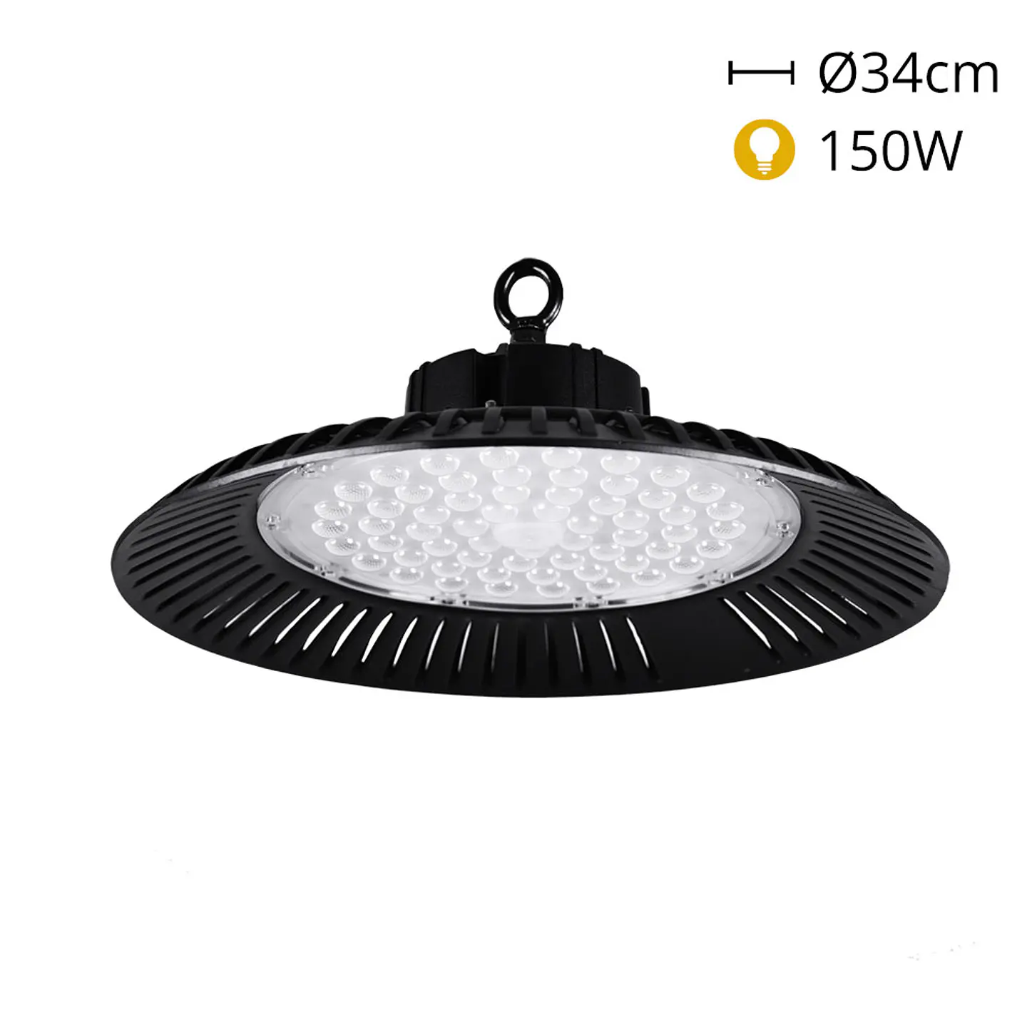 Campânula ECOVISION IP65 1x150W LED 12000lm 6400K 90° Alt.12xD.34cm preto 1