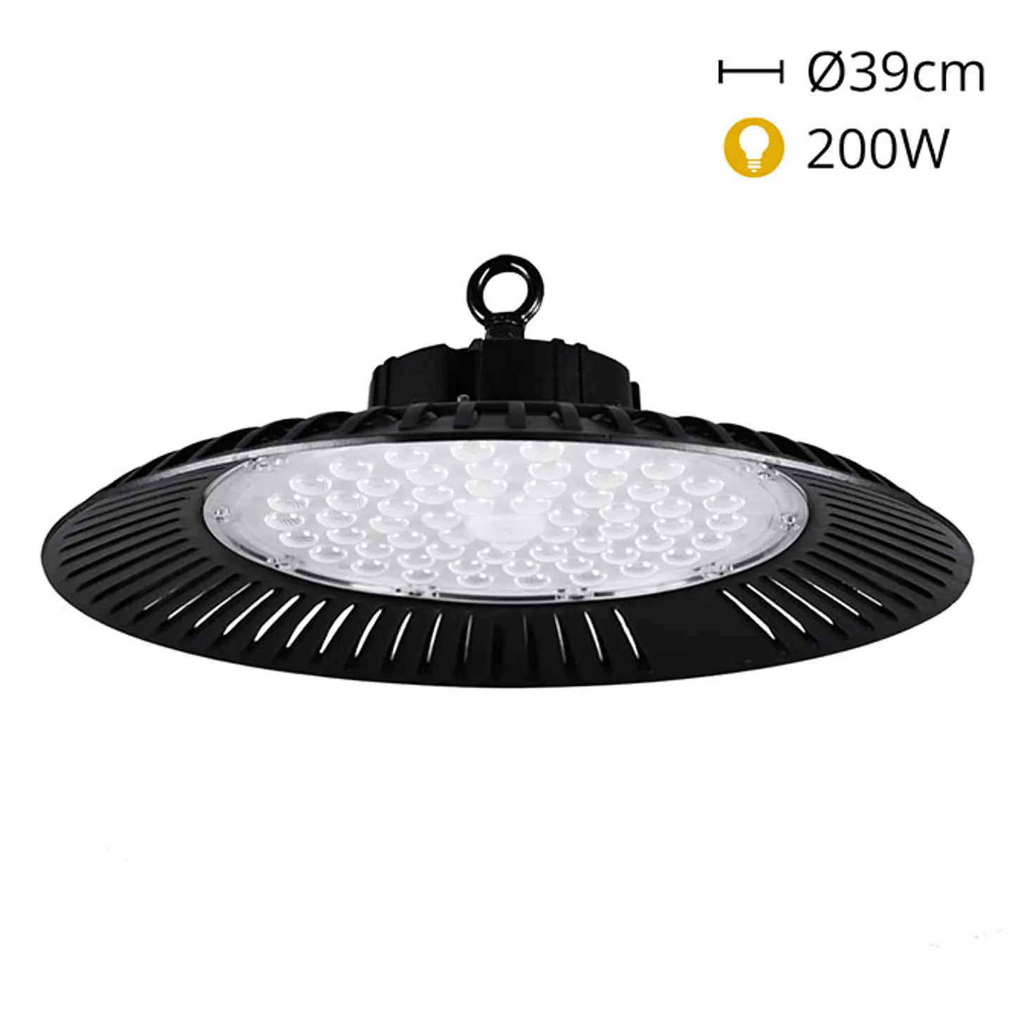 Campânula ECOVISION IP65 1x200W LED 16000lm 6400K 90° Alt.12xD.39cm preto 1