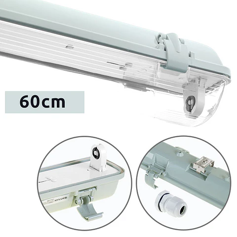 Armadura estanque LINESTA IP65 1xG13 T8 LED 60cm C.65,6xL.8,0xAlt.9,0cm cinzento