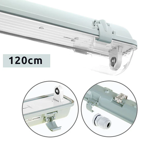 Armadura estanque LINESTA IP65 1xG13 T8 LED 120cm C.126xL.8,0xAlt.9,0cm cinzento