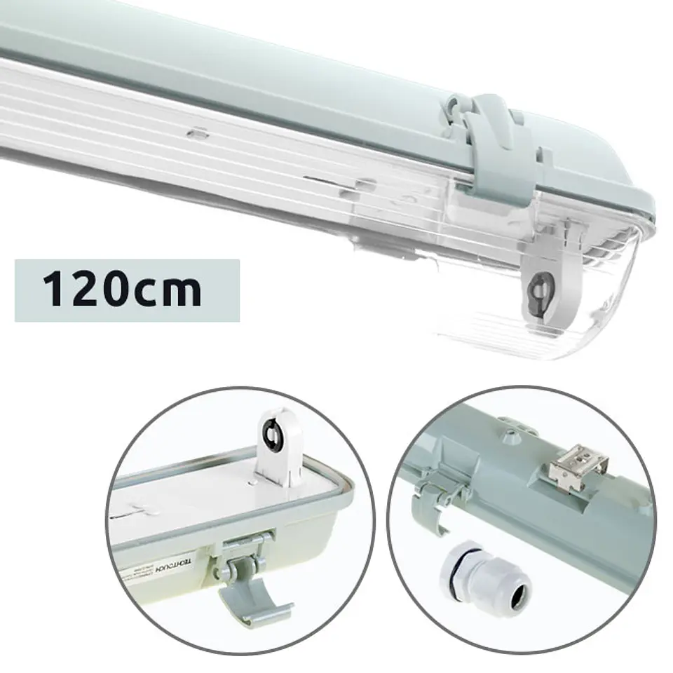 Armadura estanque LINESTA IP65 1xG13 T8 LED 120cm C.126xL.8,0xAlt.9,0cm cinzento 1