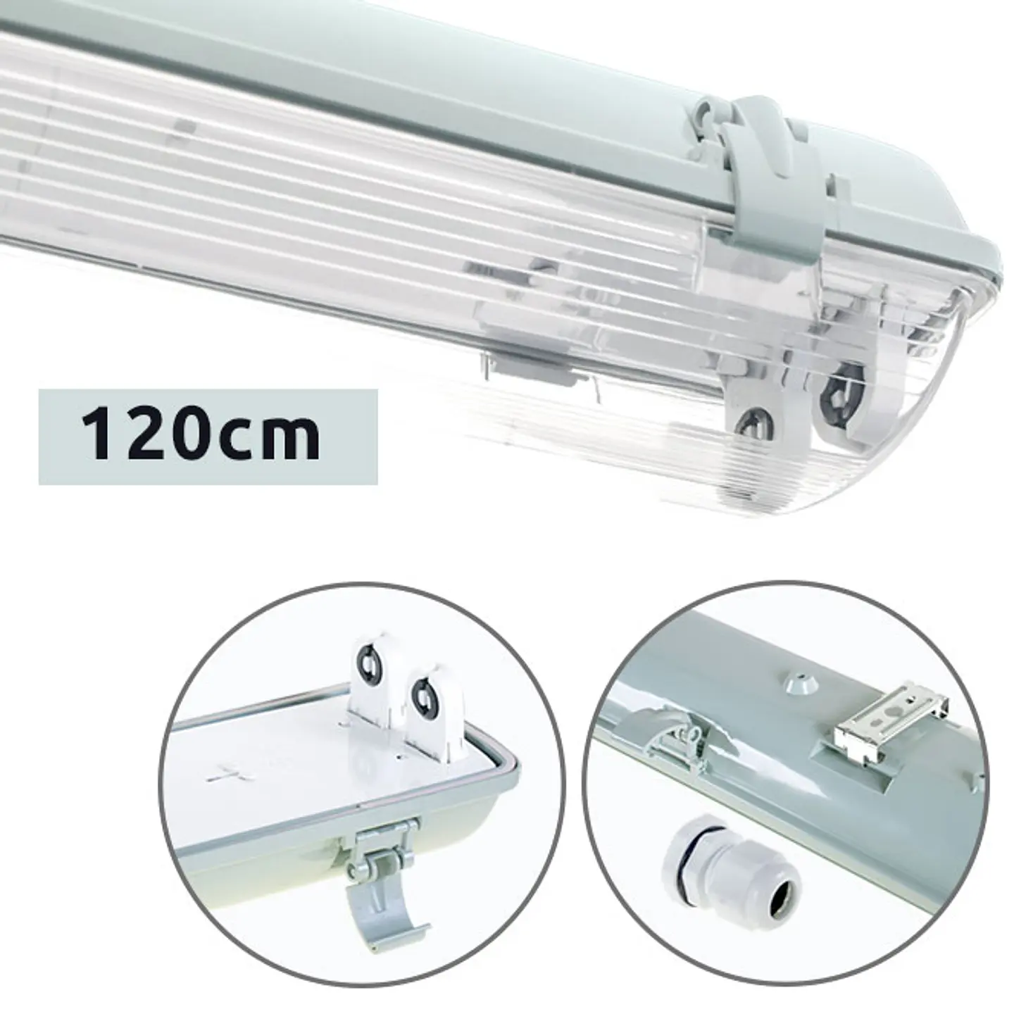 Armadura estanque LINESTA IP65 2xG13 T8 LED 120cm C.126xL.11,5xAlt.9,0cm cinzento 1