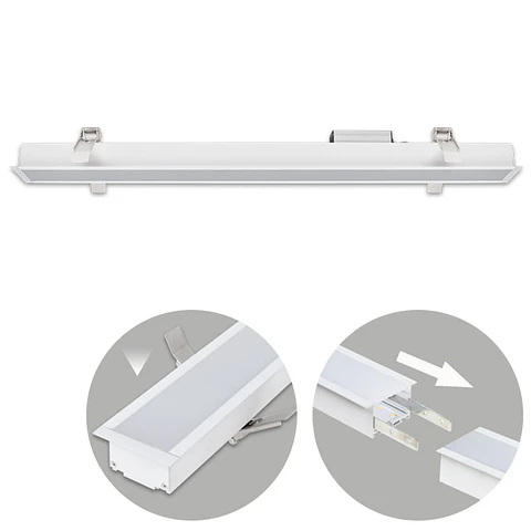Barra de encastrar LINEX B2 60cm 1x20W LED 1600lm 6400K 110° C.61,5xL.6,5xAlt.3,5cm branco