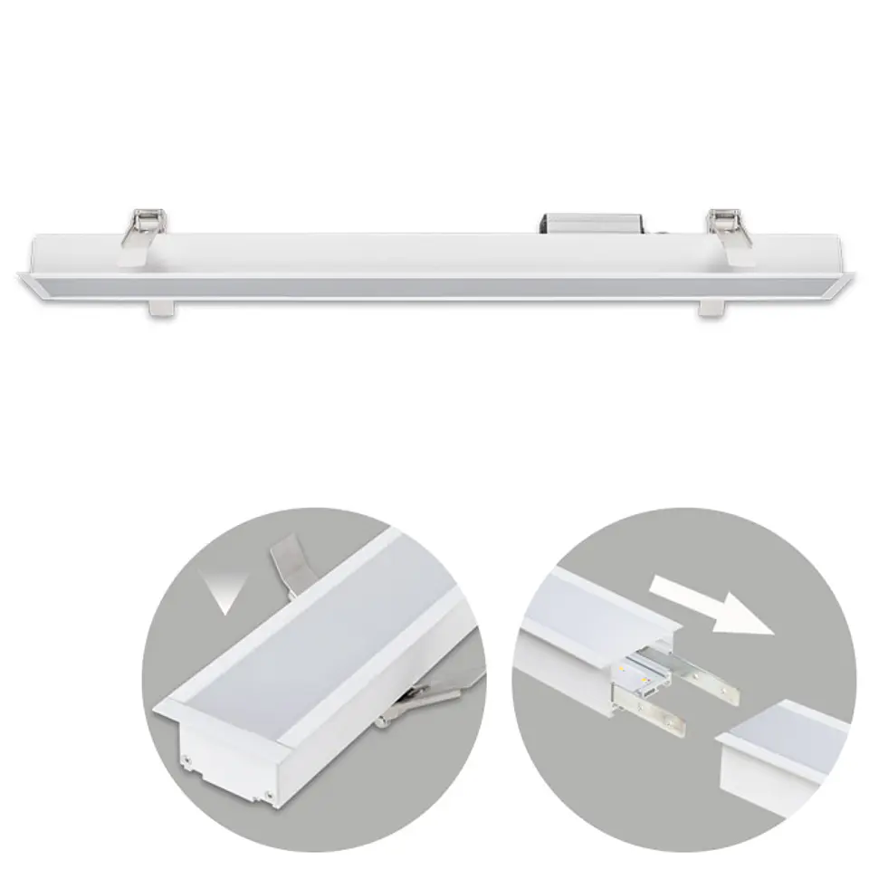 Barra de encastrar LINEX B2 60cm 1x20W LED 1600lm 6400K 110° C.61,5xL.6,5xAlt.3,5cm branco 1