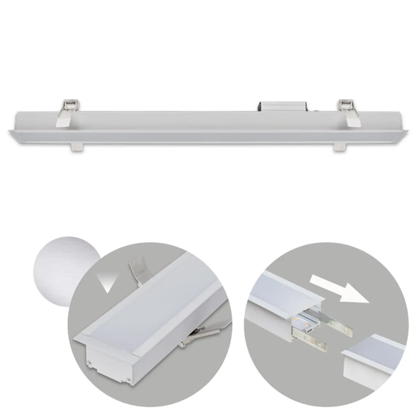 Barra de encastrar LINEX B2 60cm 1x20W LED 1600lm 6400K 110° C.61,5xL.6,5xAlt.3,5cm alumínio 1