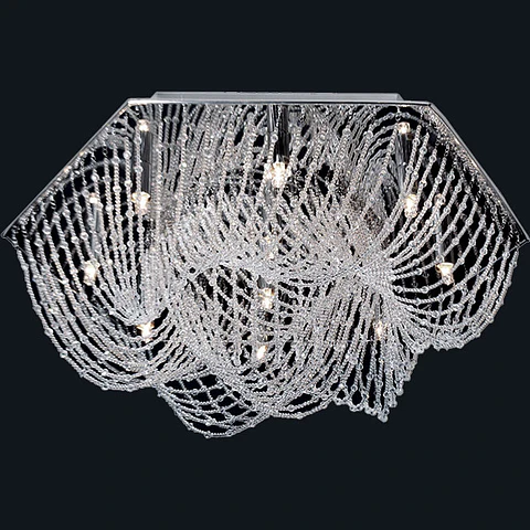 Plafond CAMILA 10xG9 Alt.30xD.60cm Cristais e chapa níquelada cromado