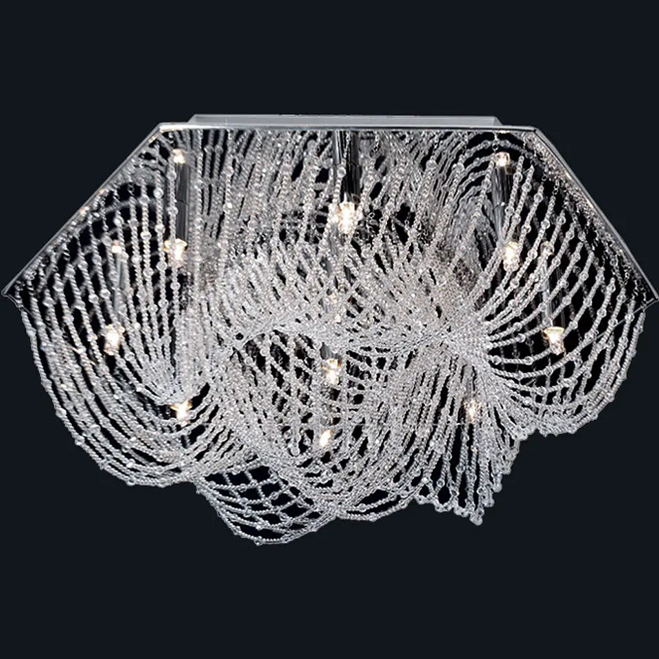 Plafond CAMILA 10xG9 Alt.30xD.60cm Cristais e chapa níquelada cromado 1