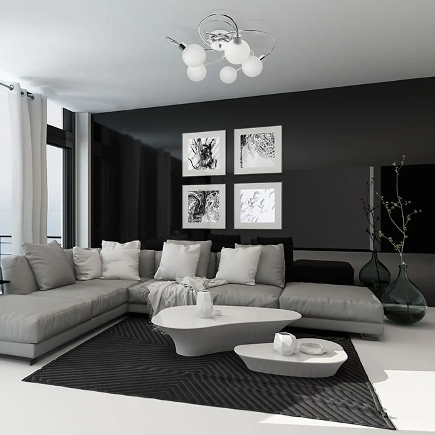 Plafond VITA 5xG9 Alt.23xD.53cm cromado com bolas de vidro brancas 2