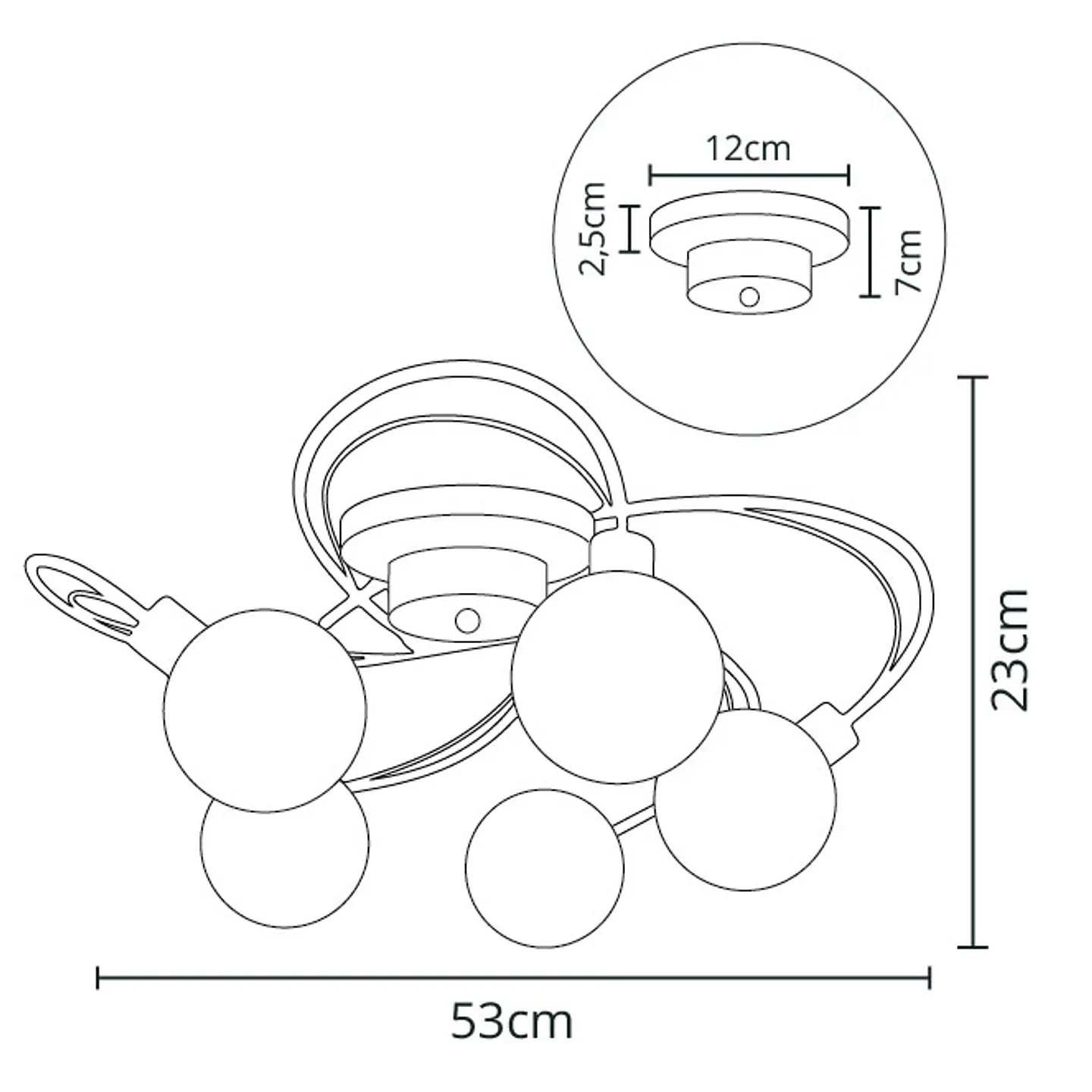 Plafond VITA 5xG9 Alt.23xD.53cm cromado com bolas de vidro brancas 3
