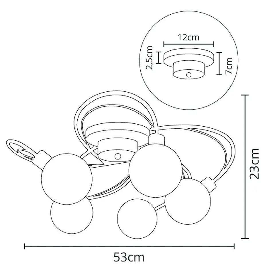 Plafond VITA 5xG9 Alt.23xD.53cm cromado com bolas de vidro brancas 3