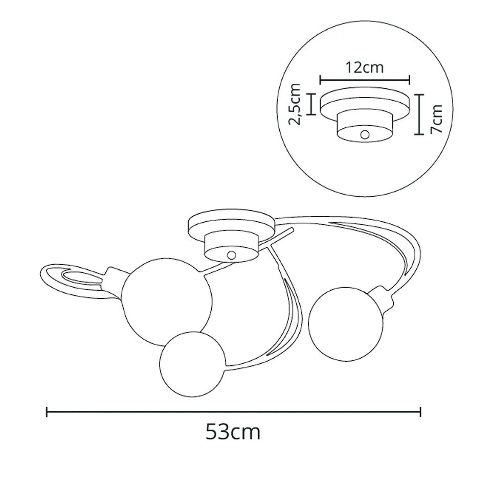 Plafond VITA 3xG9 Alt.23xD.53cm oxidado com bolas de vidro transparentes 2