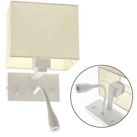 Aplique ABNA 1xE27+1x3W LED C.20xL.21xAlt.38cm branco