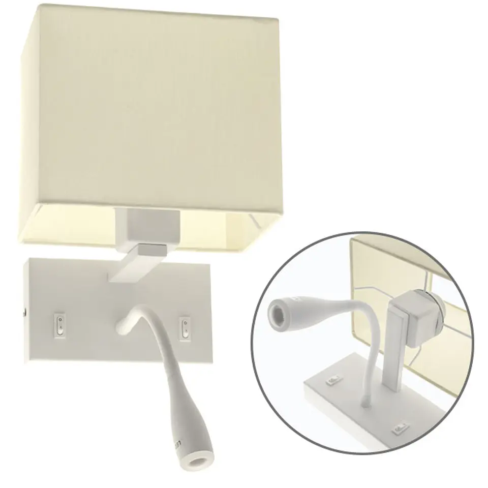 Aplique ABNA 1xE27+1x3W LED C.20xL.21xAlt.38cm branco 1