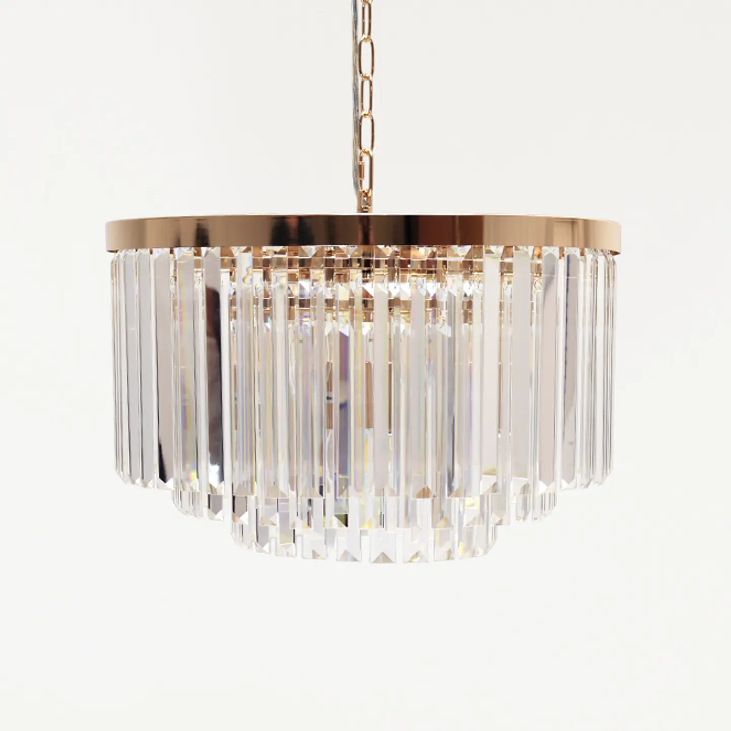Candeeiro de tecto OLFUS 5xE14 Alt.120 (máx)xD.40cm com cristais transparentes e chapa dourada 2