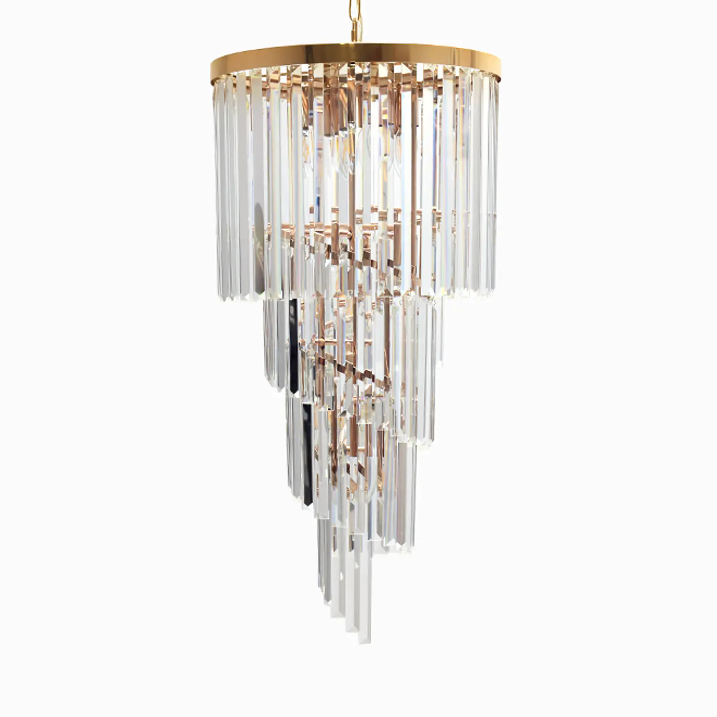 Candeeiro de tecto OLFUS 9xE14 Alt.180(máx.)xD.40cm com cristais transparentes e chapa dourada 2